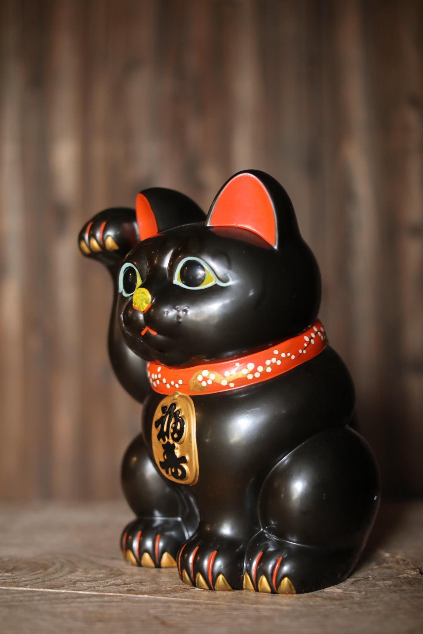 Black Maneki Neko - Large Ceramic Money Box | Vintage Japanese Lucky Cat Statue