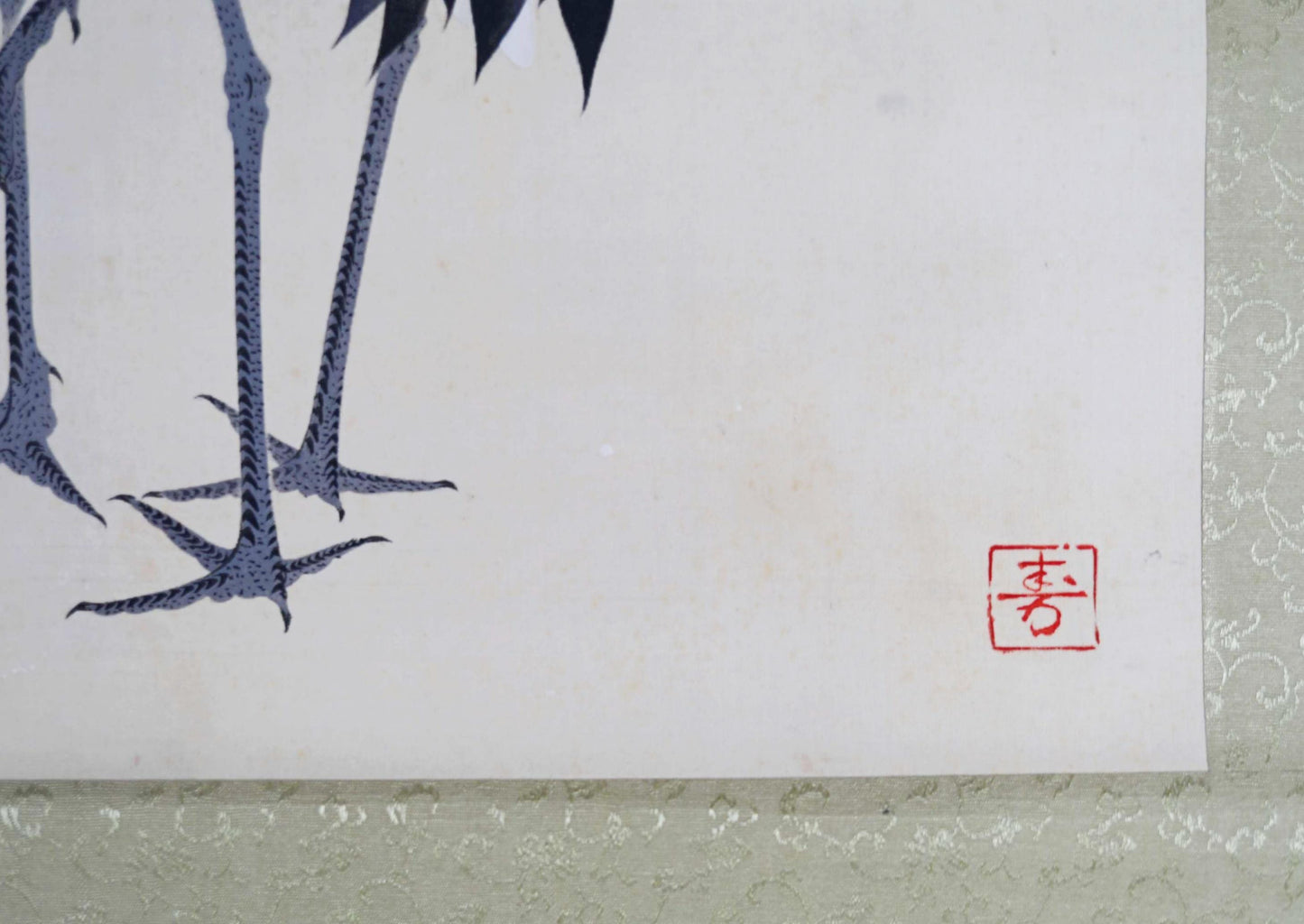 Japanese Hanging Scroll - Vintage Silk Mounted Painting of Pair of Cranes Artwork