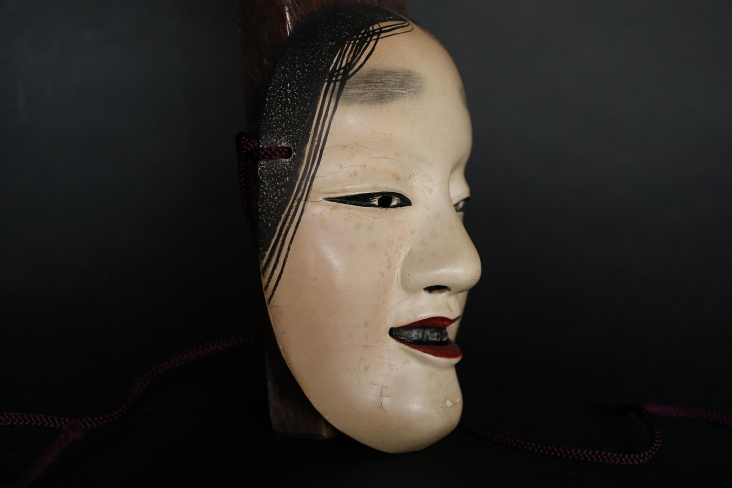 Antique Japanese Noh Mask – Fukai Wood Carving | Signed Vintage Wall Ornament