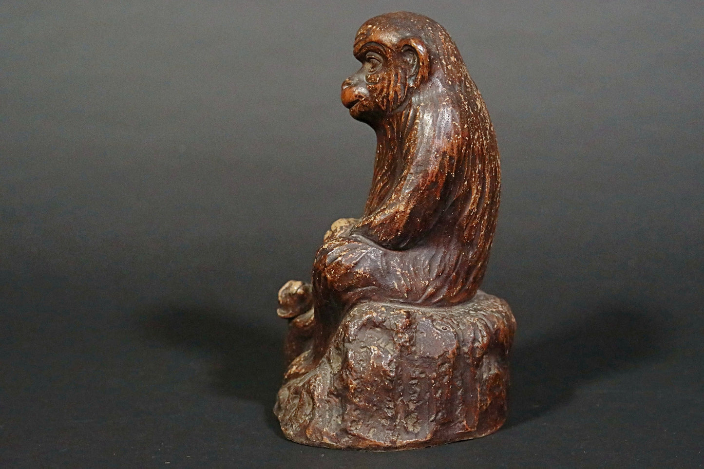 Bizen Ware Monkey Figurine - Signed Ceramic Statue With Longevity Peach, 1930s Vintage