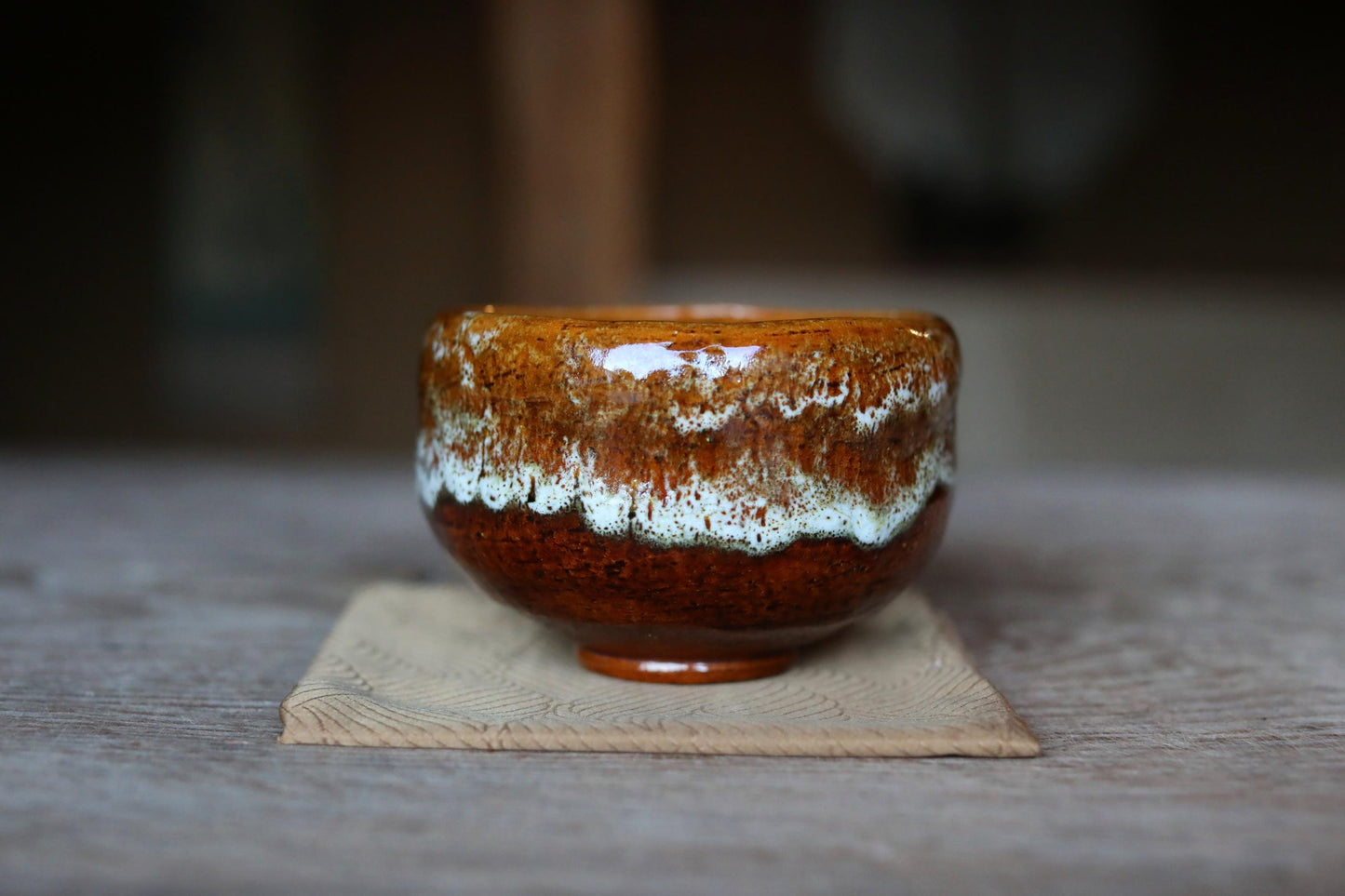 Japanese RAKU CHAWAN Handmade Matcha Tea Cup Bowl - Traditional Tea Ceremony Pottery with Kanji Signature Box