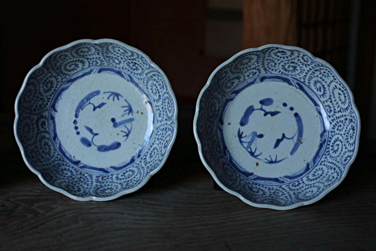 Antique Sometsuke KOIMARI Indigo Blue Salad Bowls Set - 1800s Japanese Porcelain