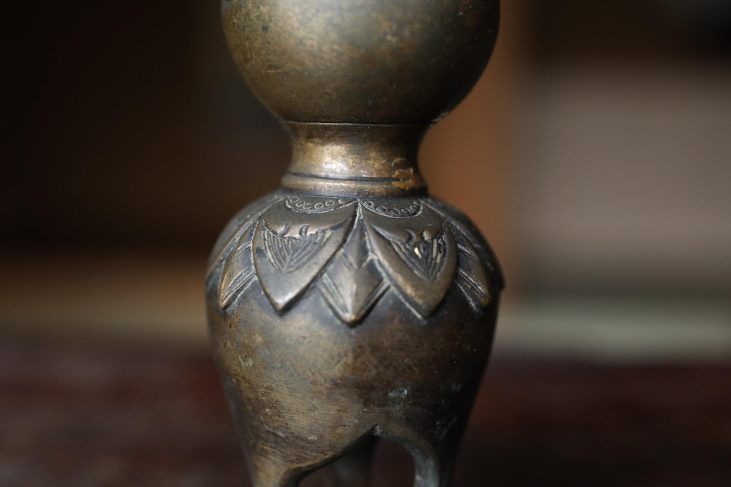 Antique Brass Candlestick - Japanese Cast Metal Elephant Motif | Buddhist Altar Decor