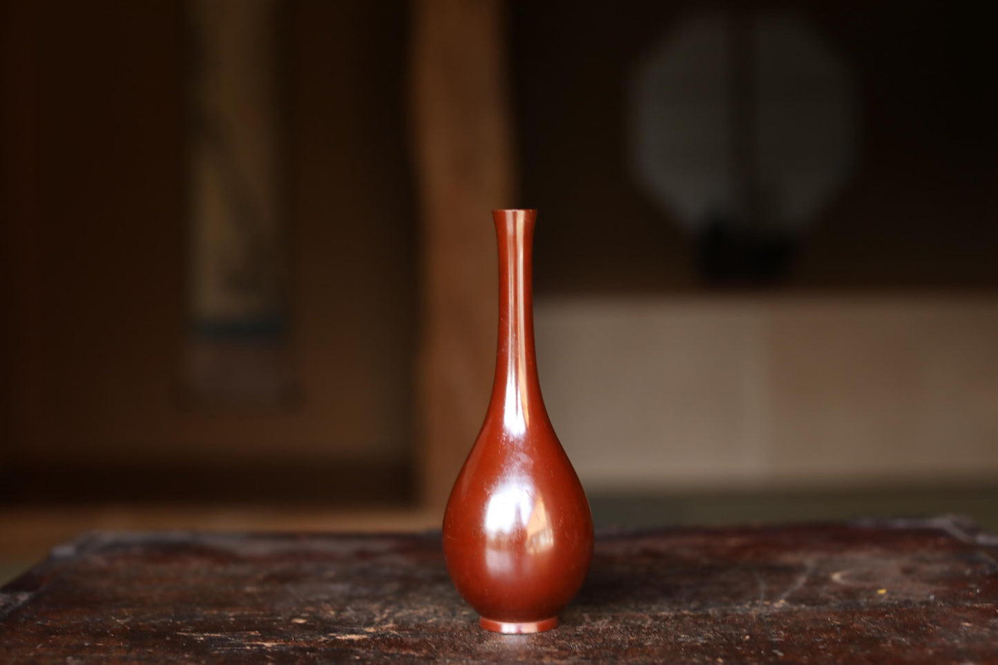Vintage Japanese Vase - Bronze Sorori Ikebana Tea Ceremony Vase with Signed Wooden Box