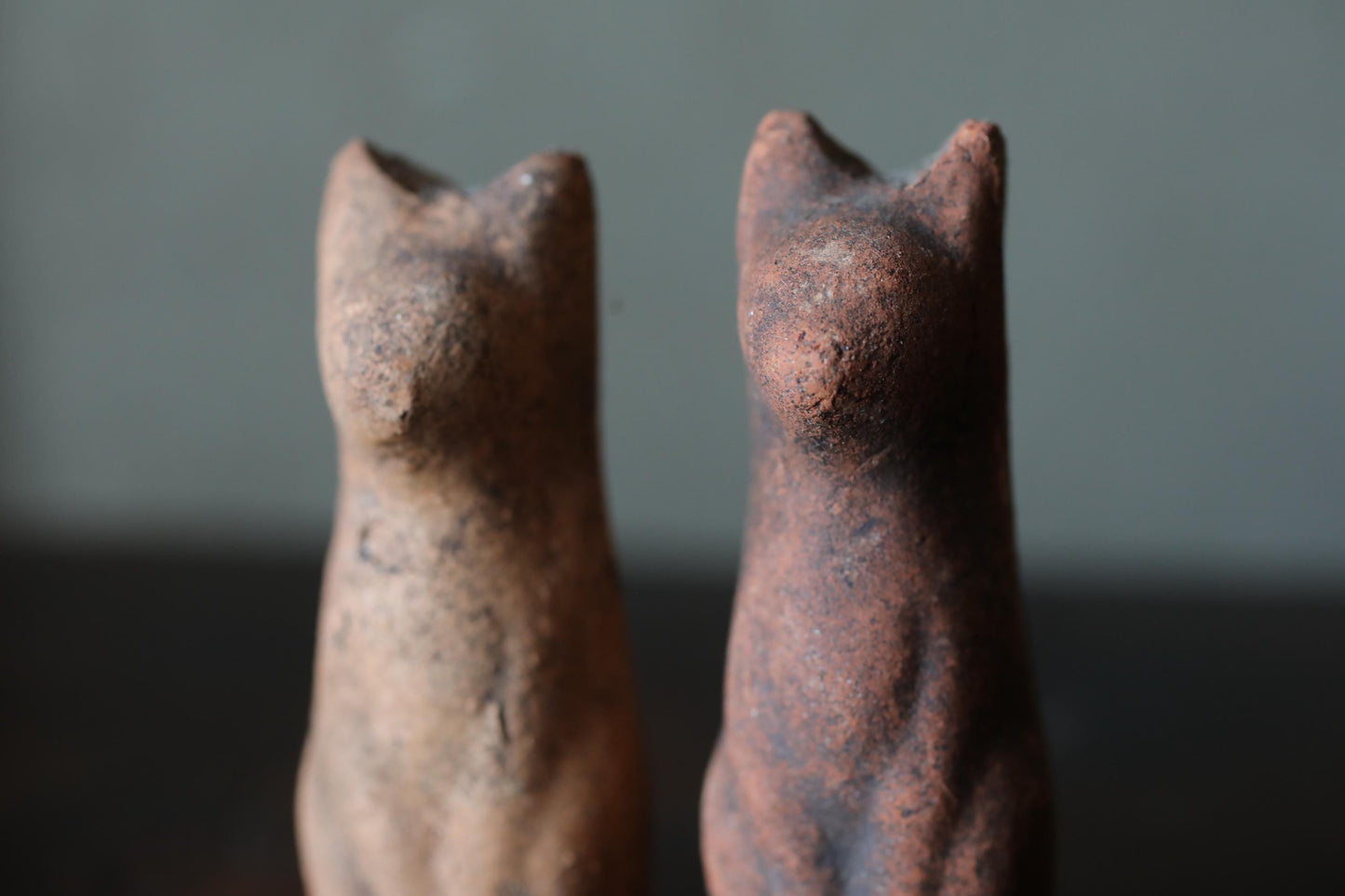 Japanese Antiques KITSUNE Dolls, Imado-yaki Pottery Pair (H3.7in)