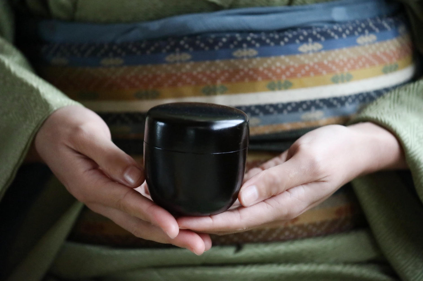 Vintage Matcha Tea Caddy - Black Natsume Container | Rikyu Style Lacquered Box