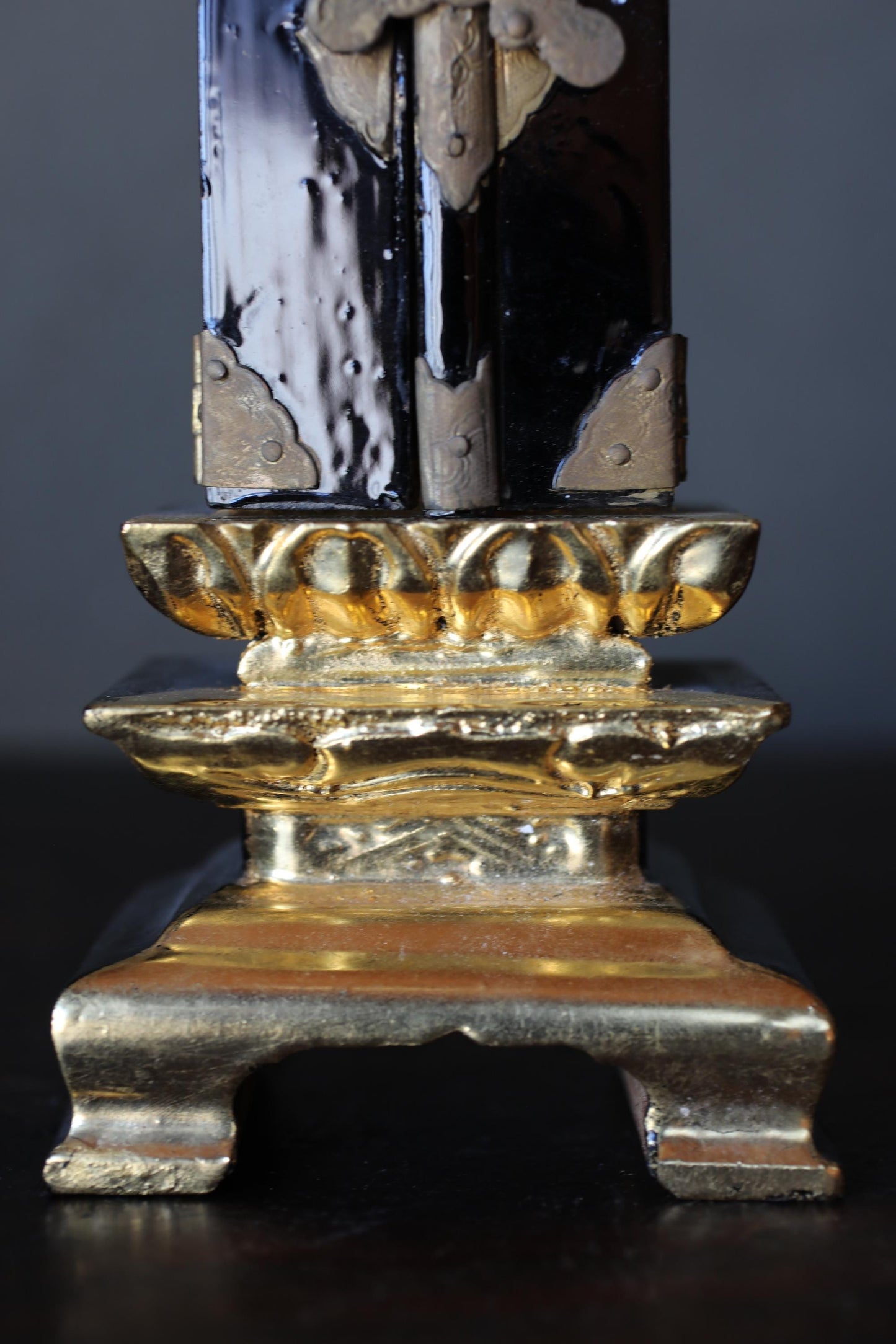 Japanese Buddhist Ihai Shrine - Vintage Gold Lacquer Miniature Temple Altar