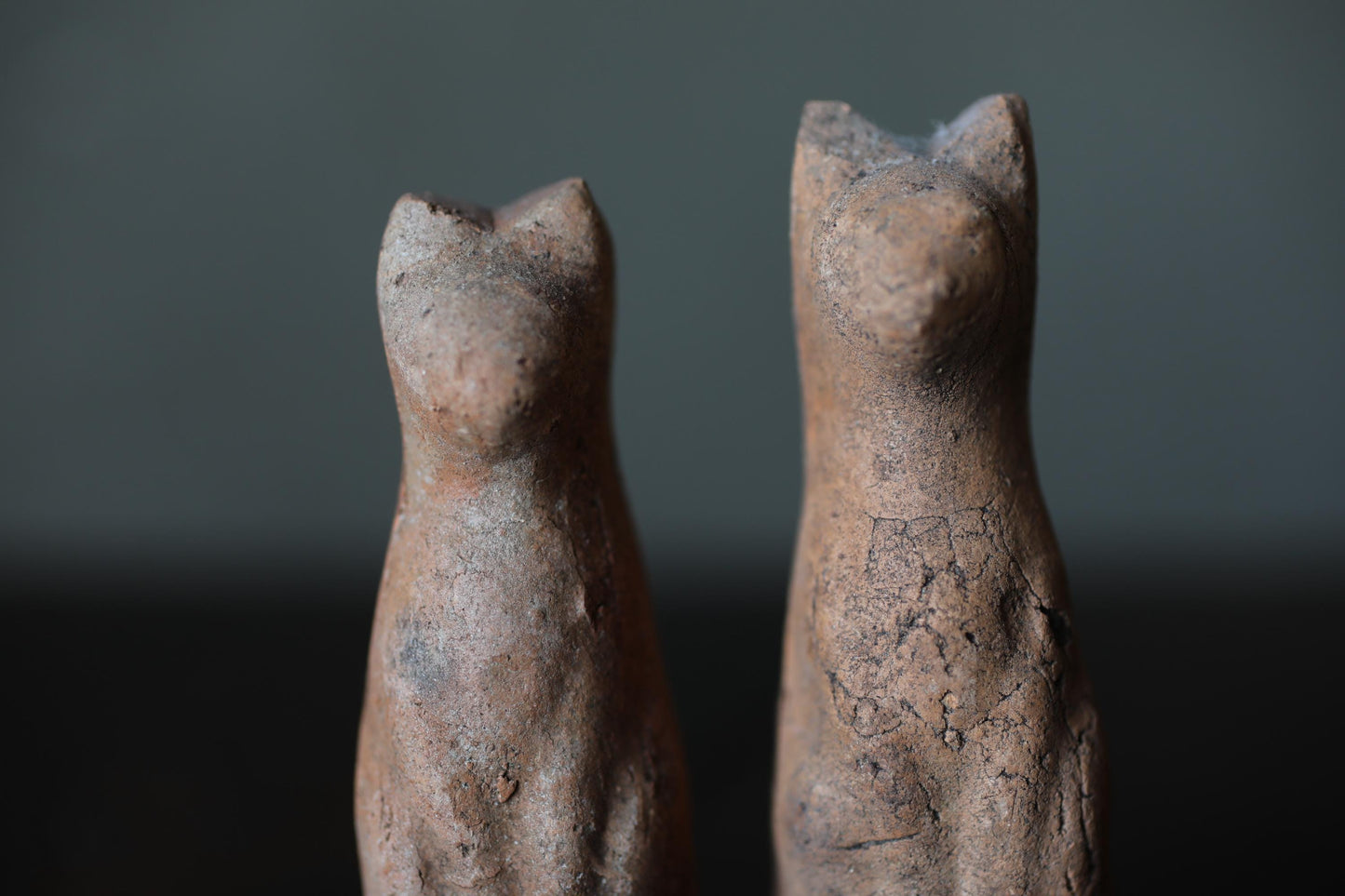 Japanese Antiques KITSUNE Dolls, Imado-yaki Pottery Pair (H3.7in)