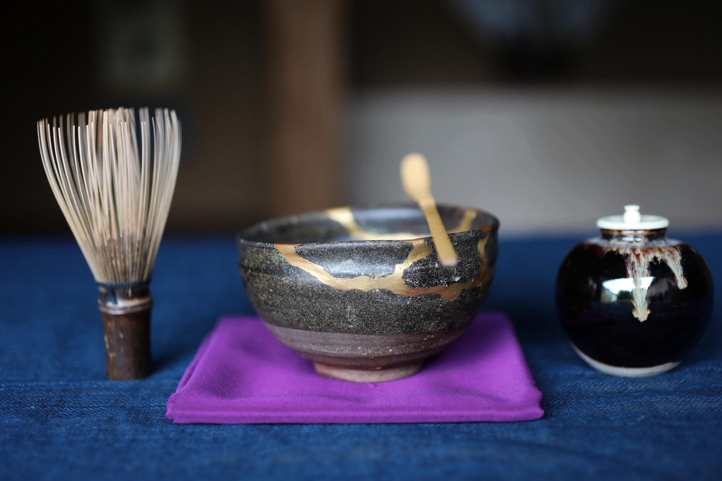 Karatsu Matcha Tea Bowl - Japanese Antique 17th Century Pottery | Gold Kintsugi Repair