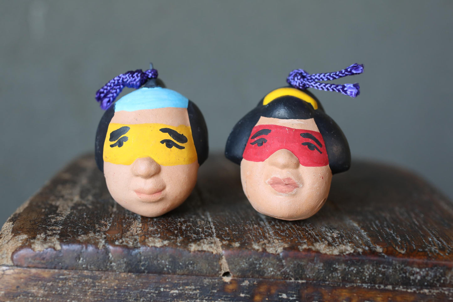 Japanese Pottery Bell - Vintage Niwaka-Men Mask Figurine | Traditional Small Bell Ornament
