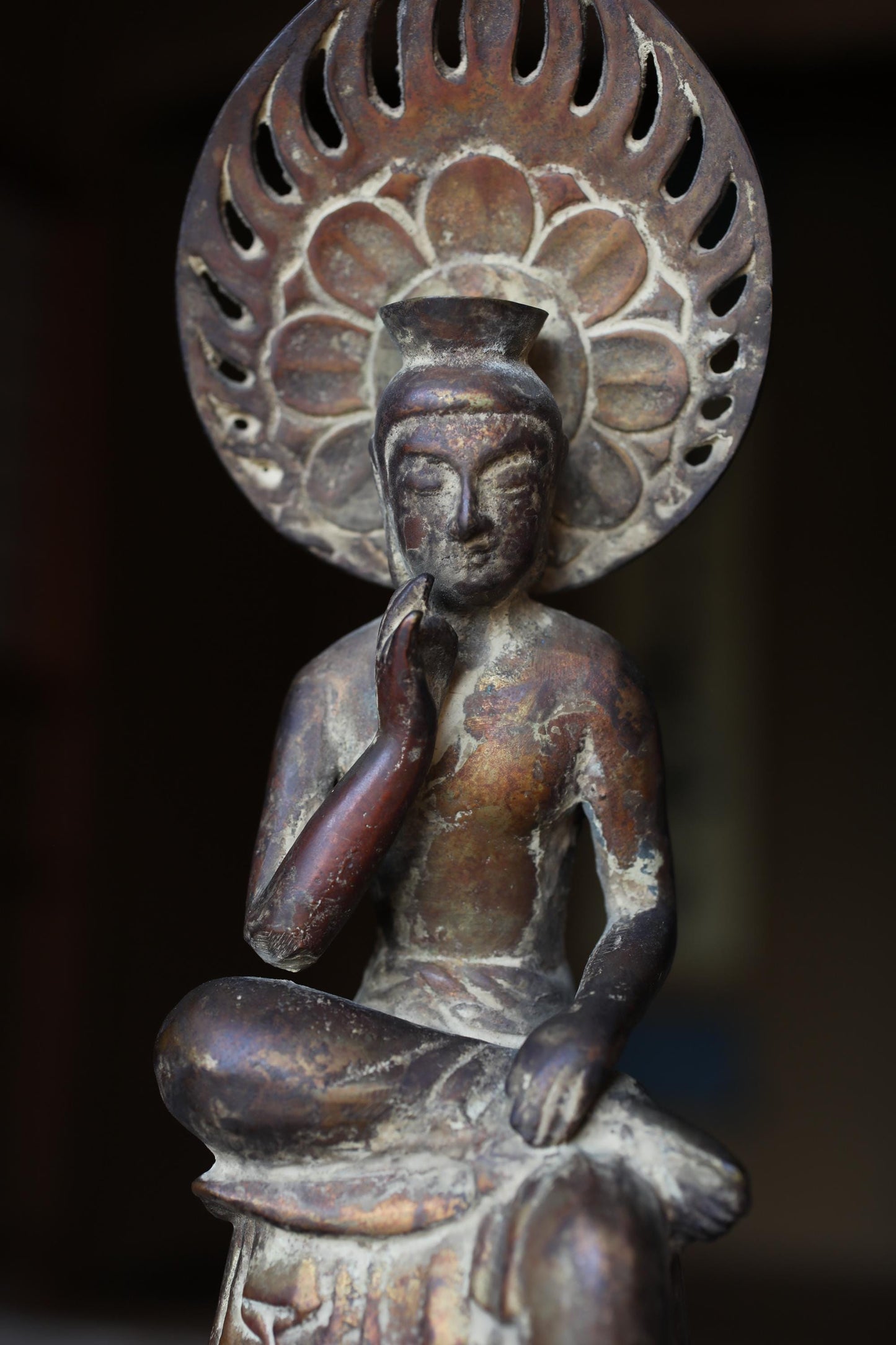 Japanese Bronze Buddha Statue – Antique Miroku Maitreya Bodhisattva Sculpture H10.8in