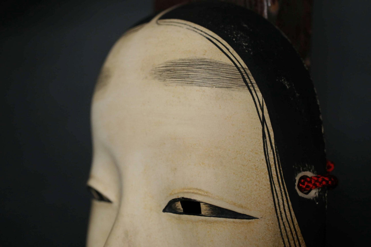 Japanese Noh Mask - Magojirō Signed Wood Carving | Elegant Wall Ornament with Silk Bag