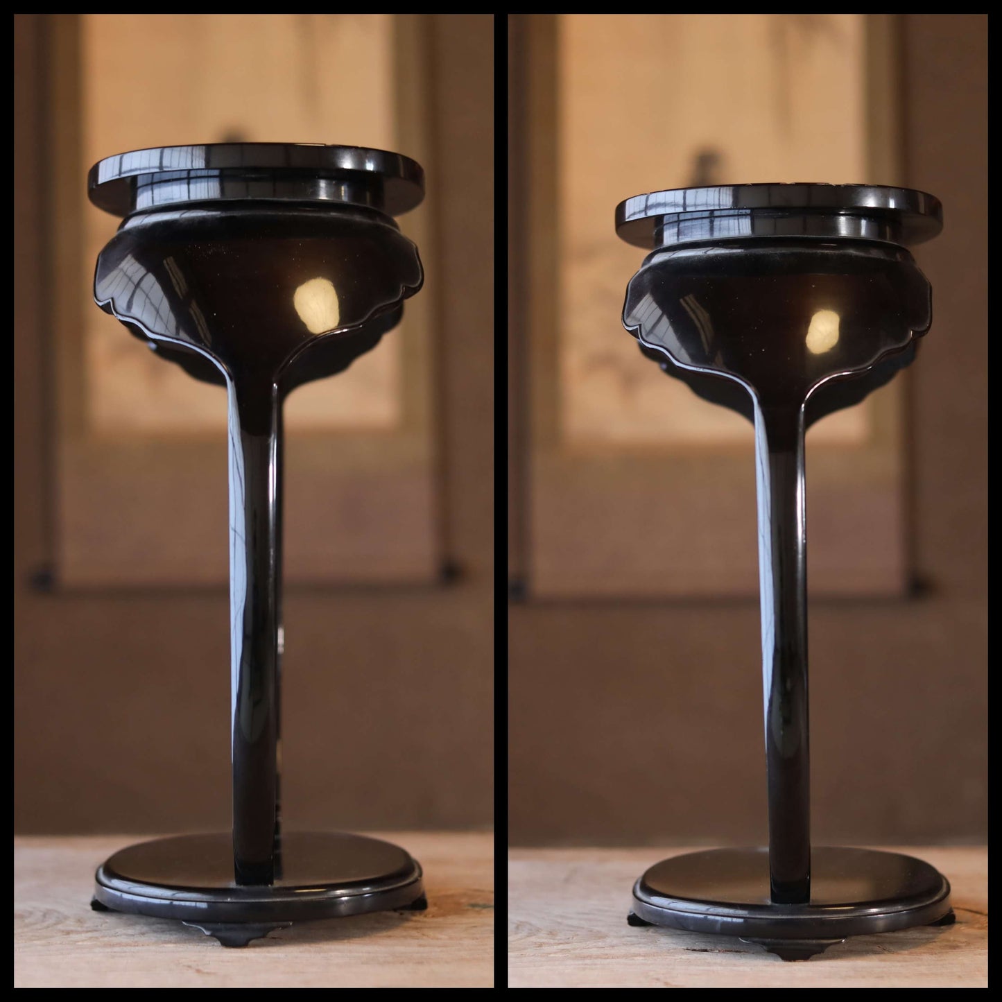 Japanese Lacquer Pedestal - Large Antique Black Wooden Display Stand for Ikebana & Bonsai