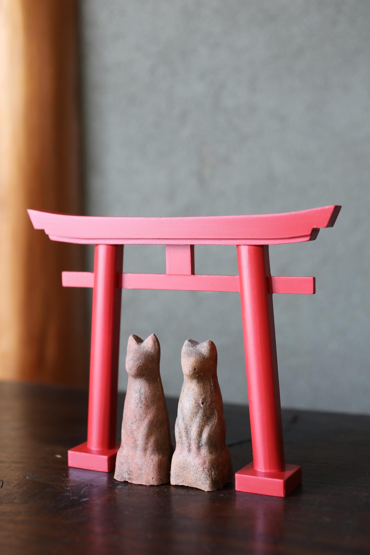 Japanese Antiques KITSUNE Dolls, Imado-yaki Pottery Pair (H3.7in)