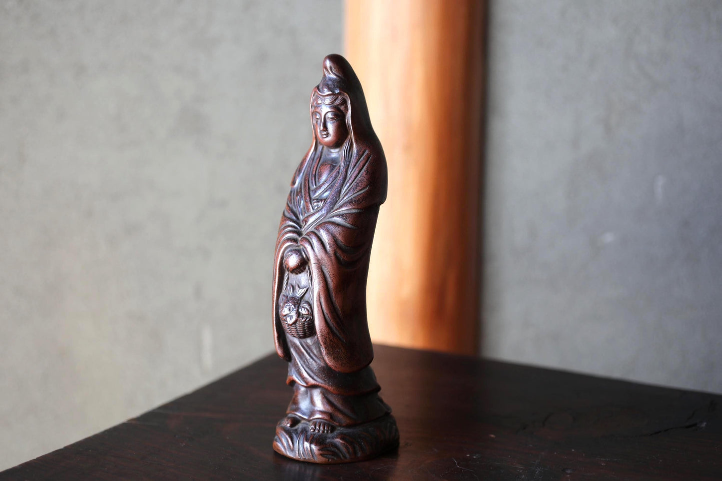 Antique Bizen Kannon Statue – 1920s Unglazed Stoneware Buddhist Figurine