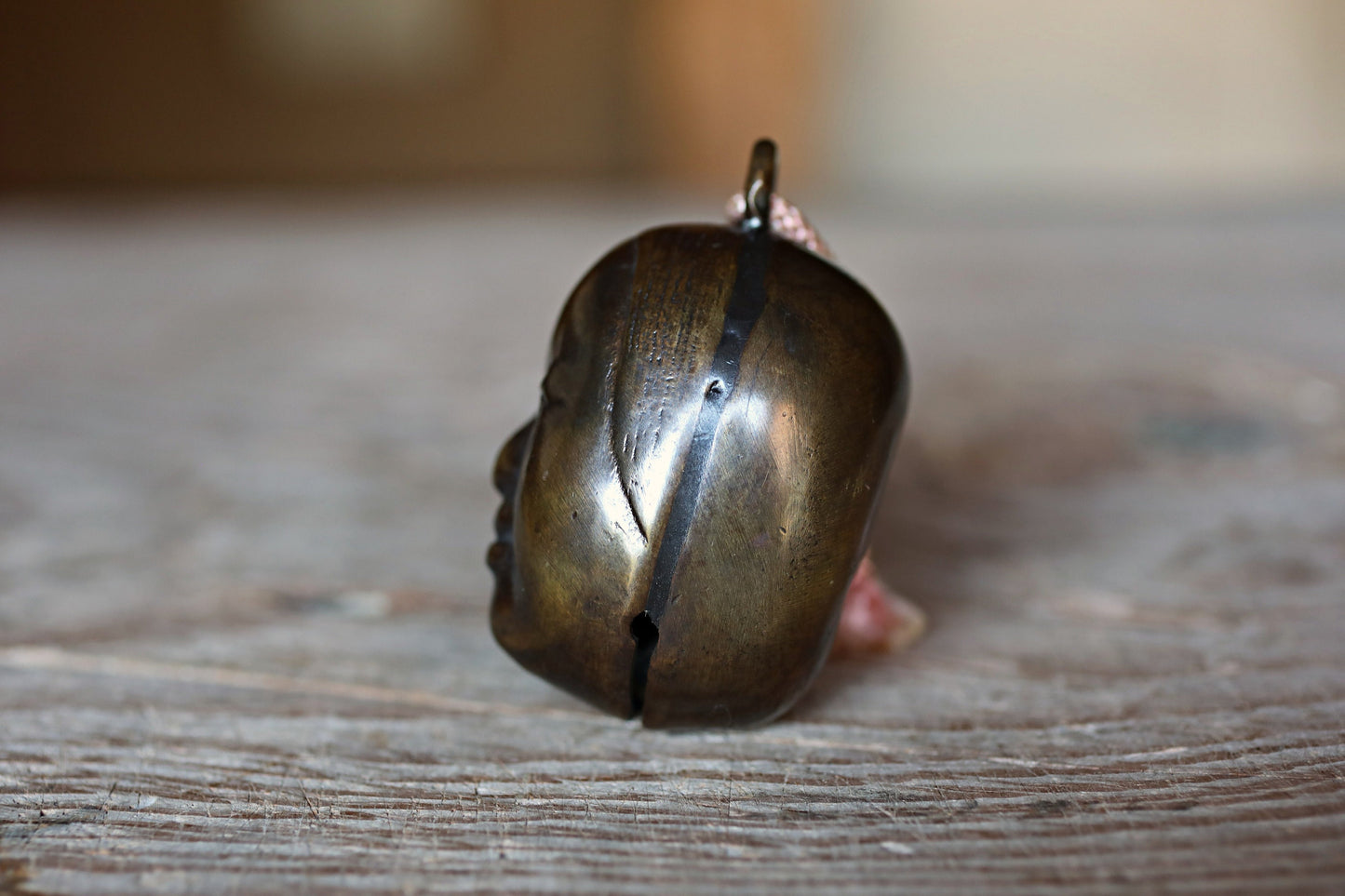 Vintage Bronze Bell - Japanese Noh Mask Koomote Ornament Paperweight 3in