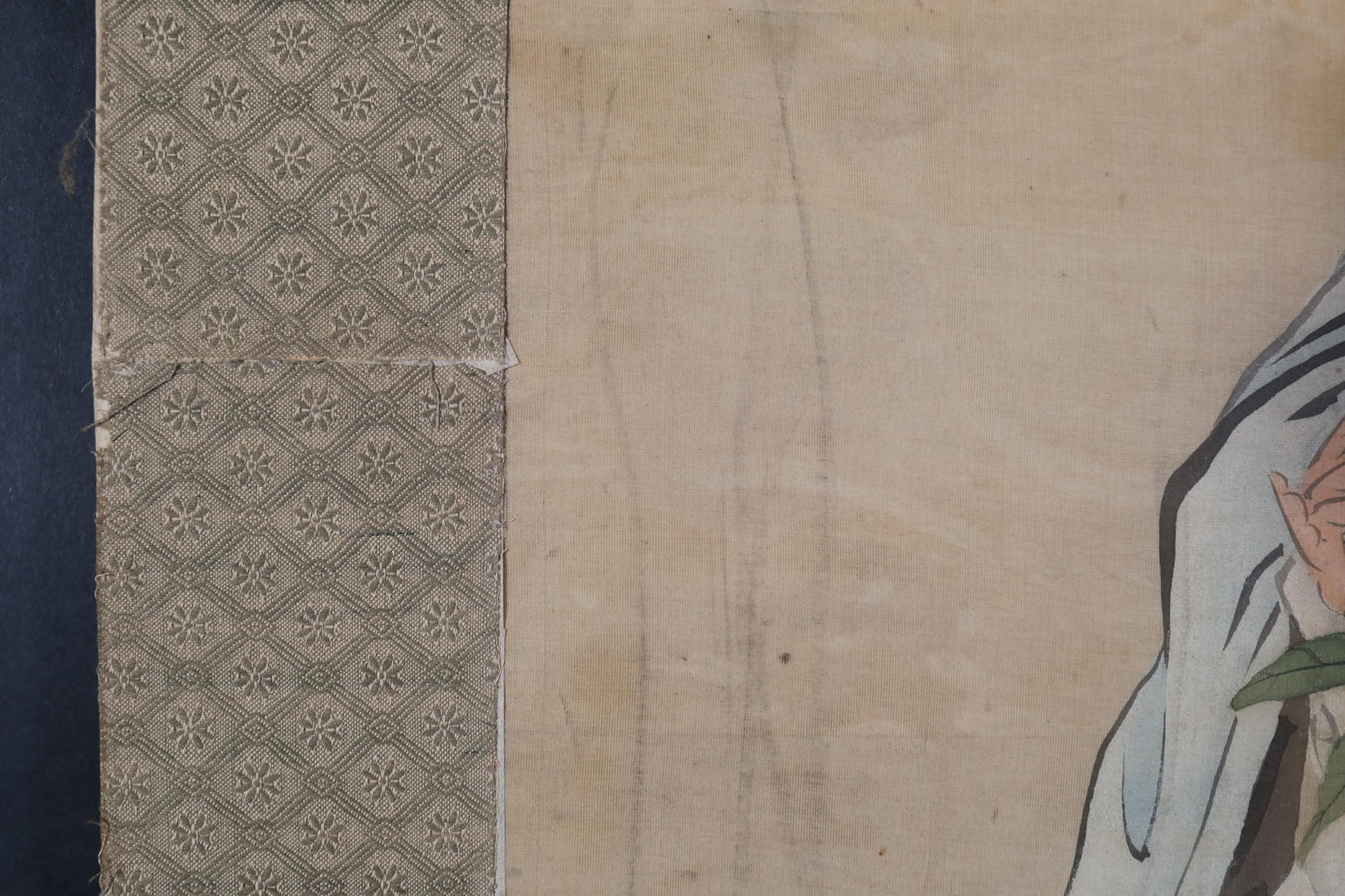 Japanese Antique Scroll - Signed Kakejiku Hermit Zen Painting With Peach Symbol