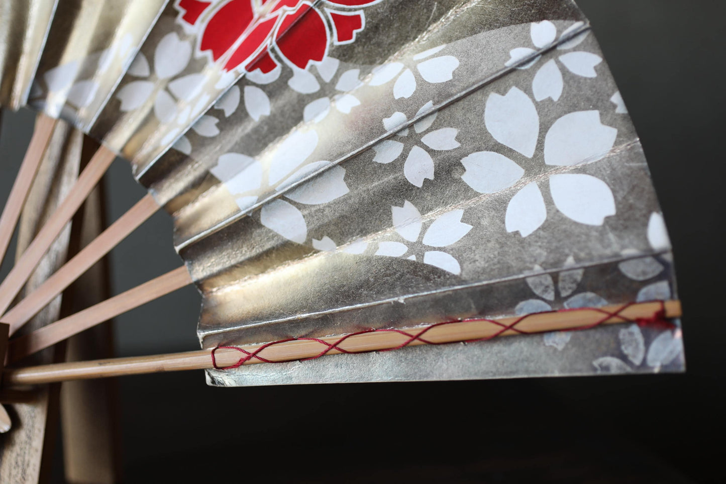 Japanese Folding Fan - Hand Painted Cherry Blossom Sensu with Bamboo Stand