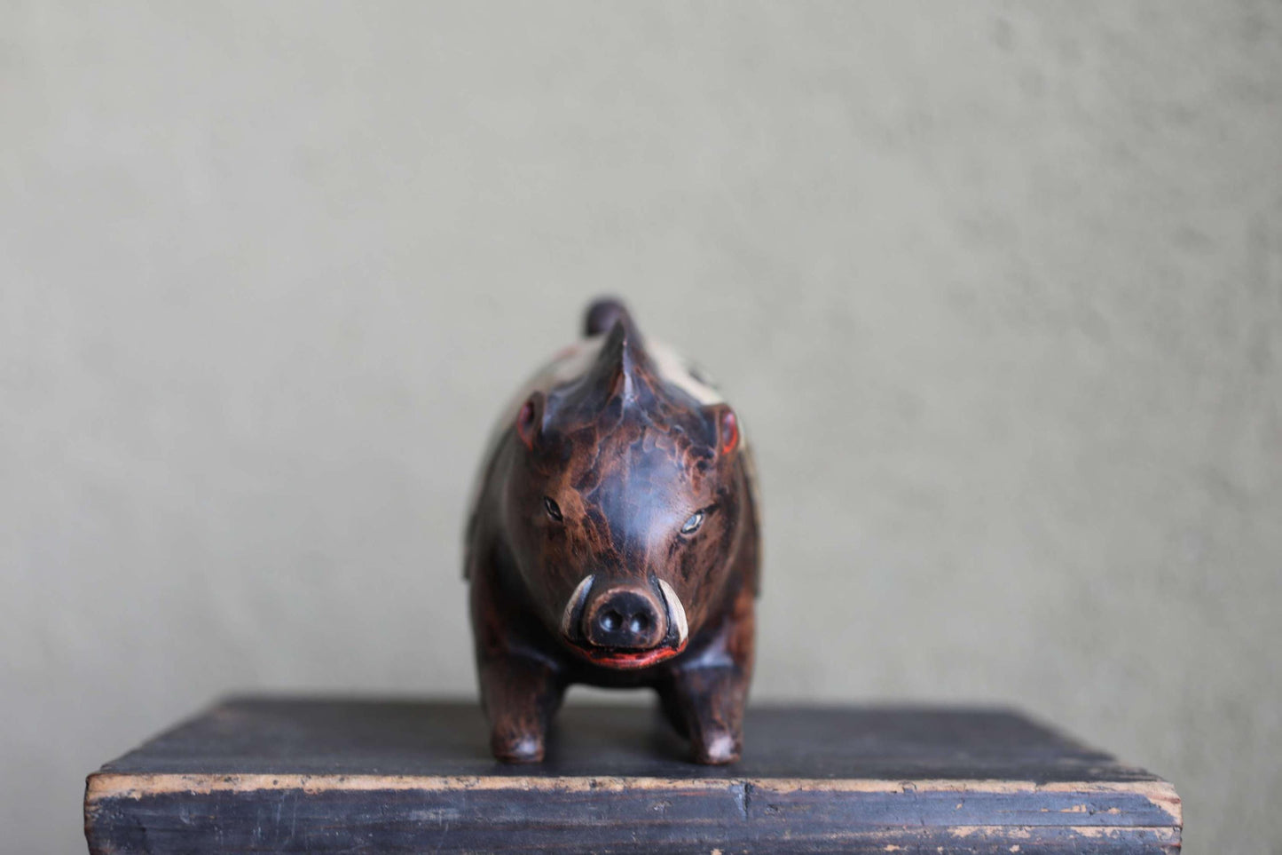 Vintage Japanese Pottery Handmade Boar Figurine - Chinese Zodiac Ceramic Animal Ornament