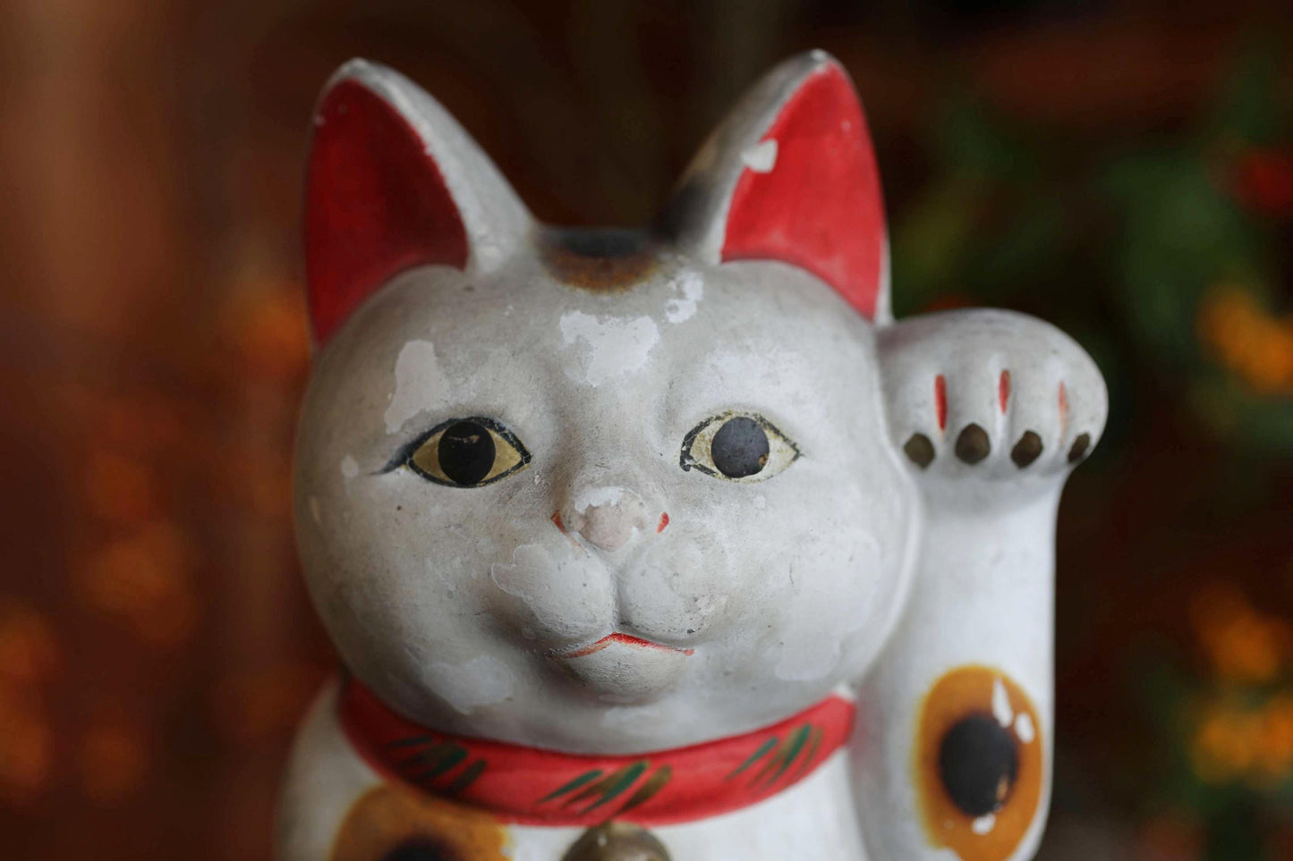 Japanese Antique Cat Doll - White Maneki Neko Statue | Vintage Ceramic Lucky Cat Money Box