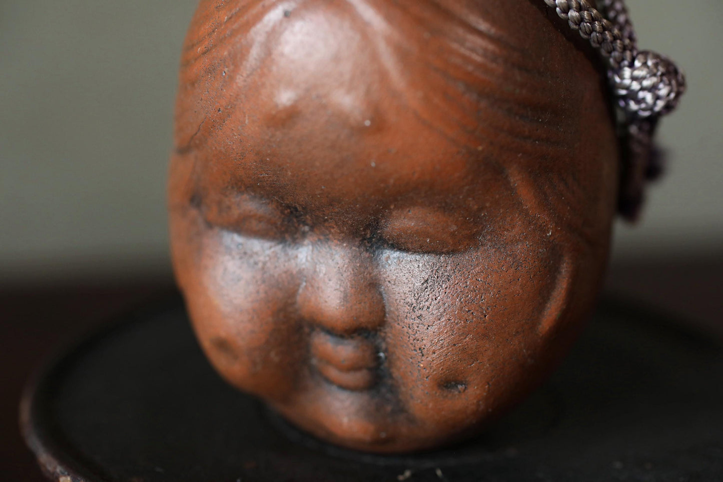 Japanese Pottery Bell - Vintage Oni Demon & Okame Mask Doll Ornament