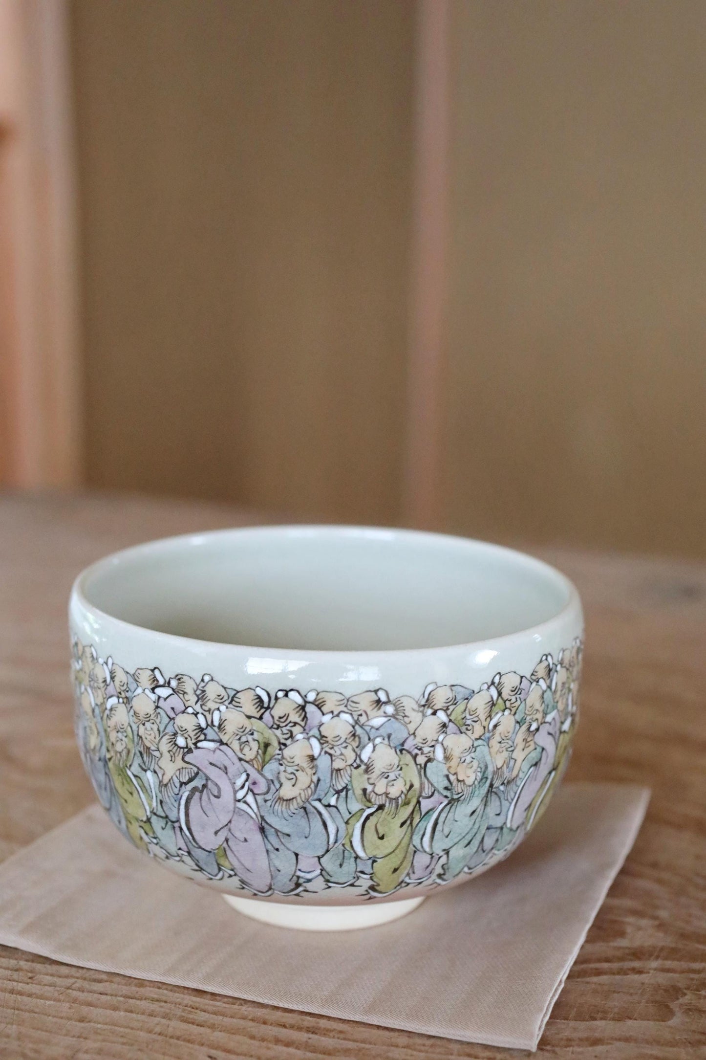 Japanese Vintage Chawan | Fine Art Pottery Matcha Bowl - Longevity Zen Gift with Jurōjin Motif