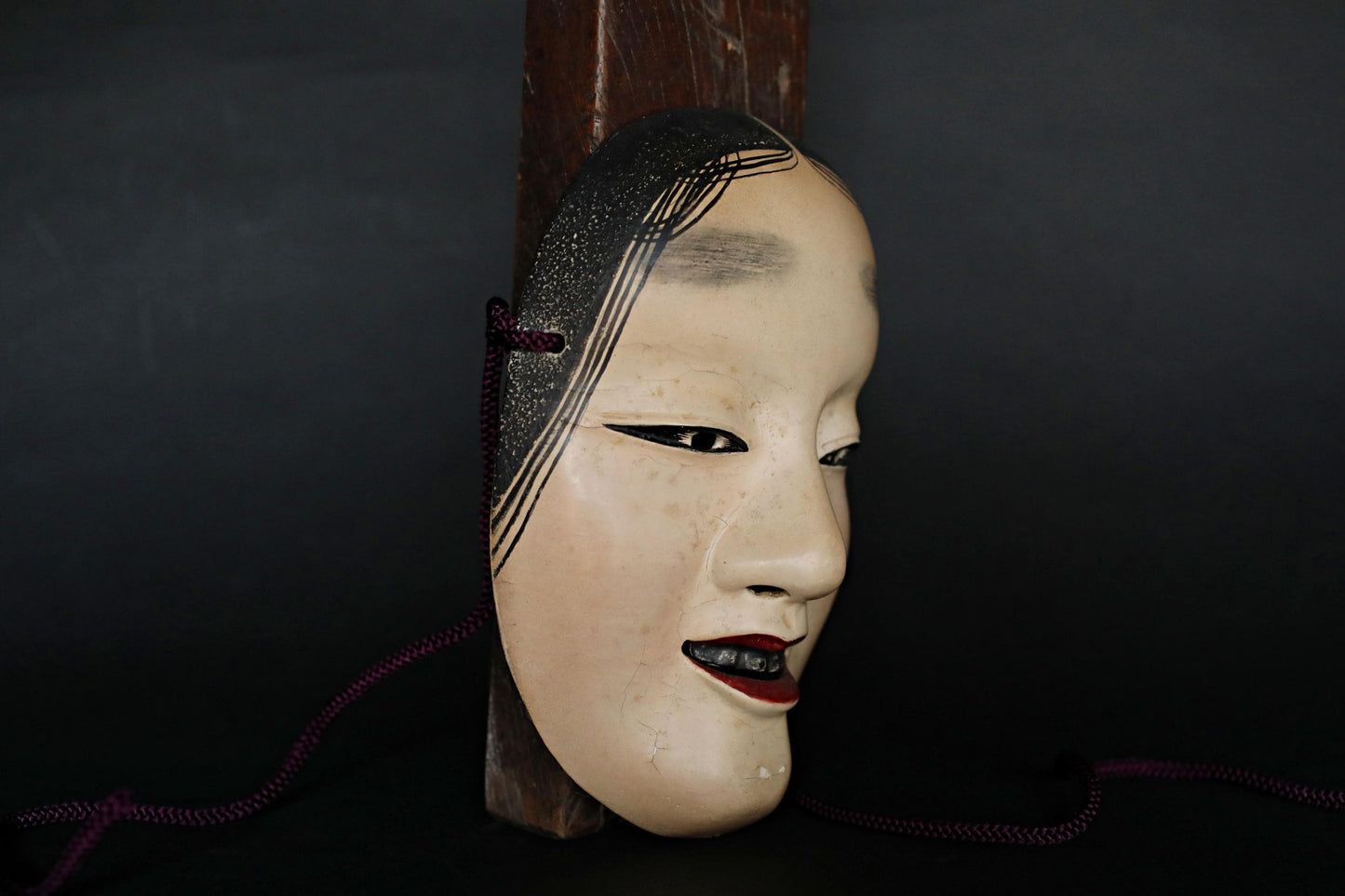 Antique Japanese Noh Mask – Fukai Wood Carving | Signed Vintage Wall Ornament