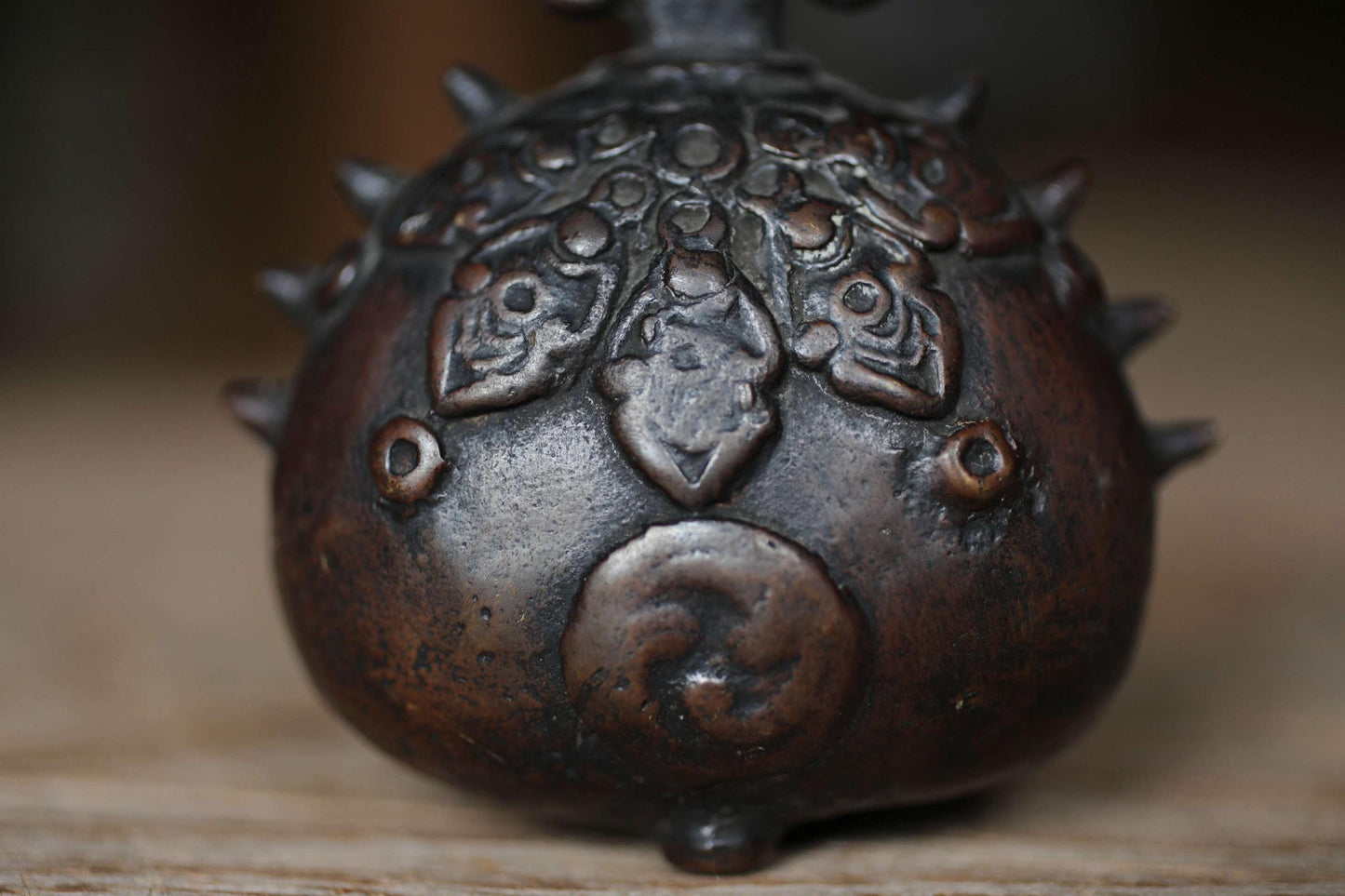Antique Japanese Bronze Bell - 1800s Buddhist Sorcerer Handle | Tea Ceremony Doorbell