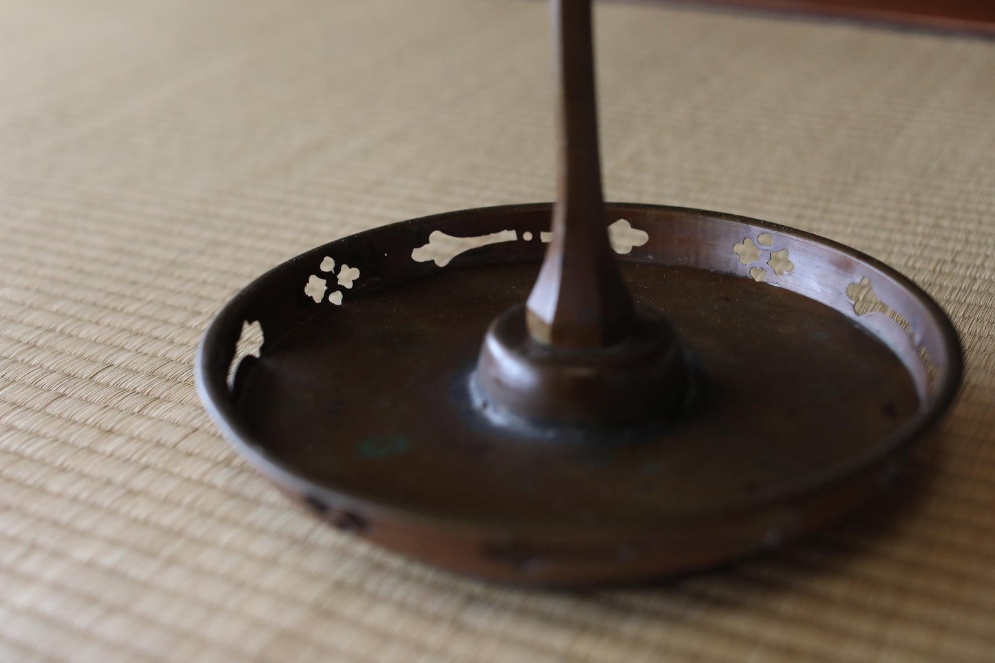 Japanese Antique Lantern - Bronze Candle Stand With Samurai Temple Design, 27.6in
