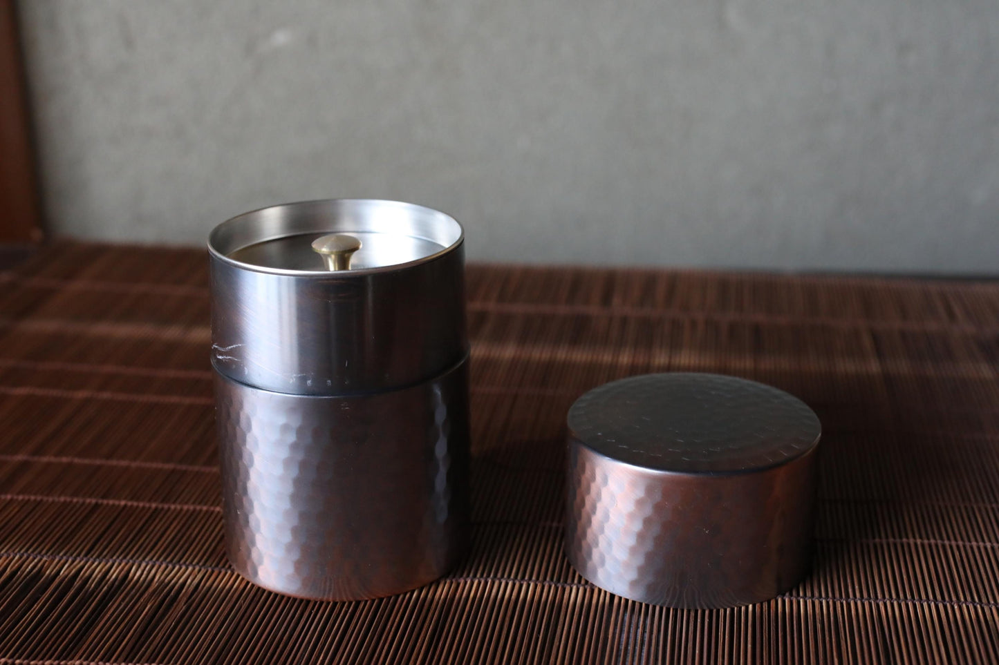 Hammered Copper Tea Caddy - Japanese Vintage Double Lid Artisan Storage Container