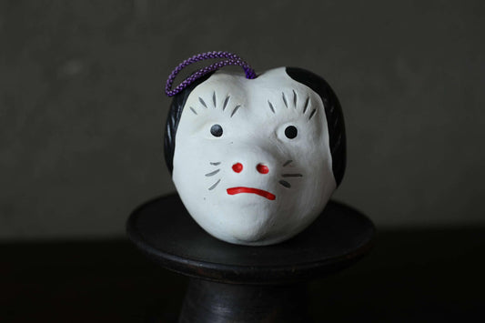 Japanese Pottery Dog Bell - Vintage Folk Toy Clay Figurine Ornament