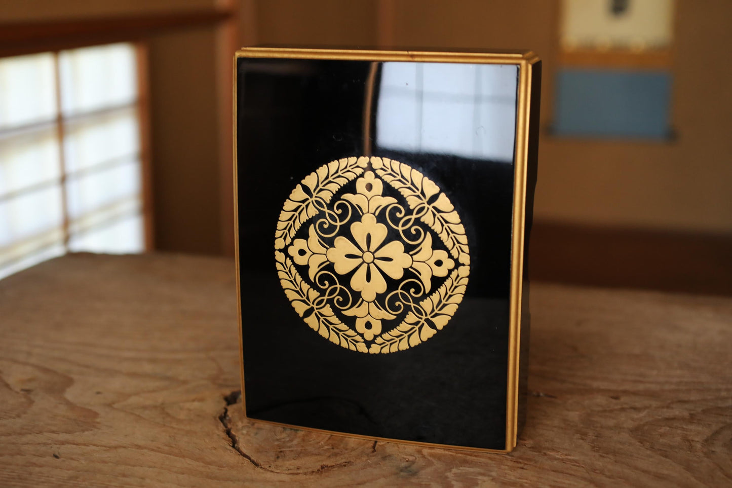 Japanese Lacquer Box - Maki-e Gold Wisteria Crest | Buddhist Sutra Storage