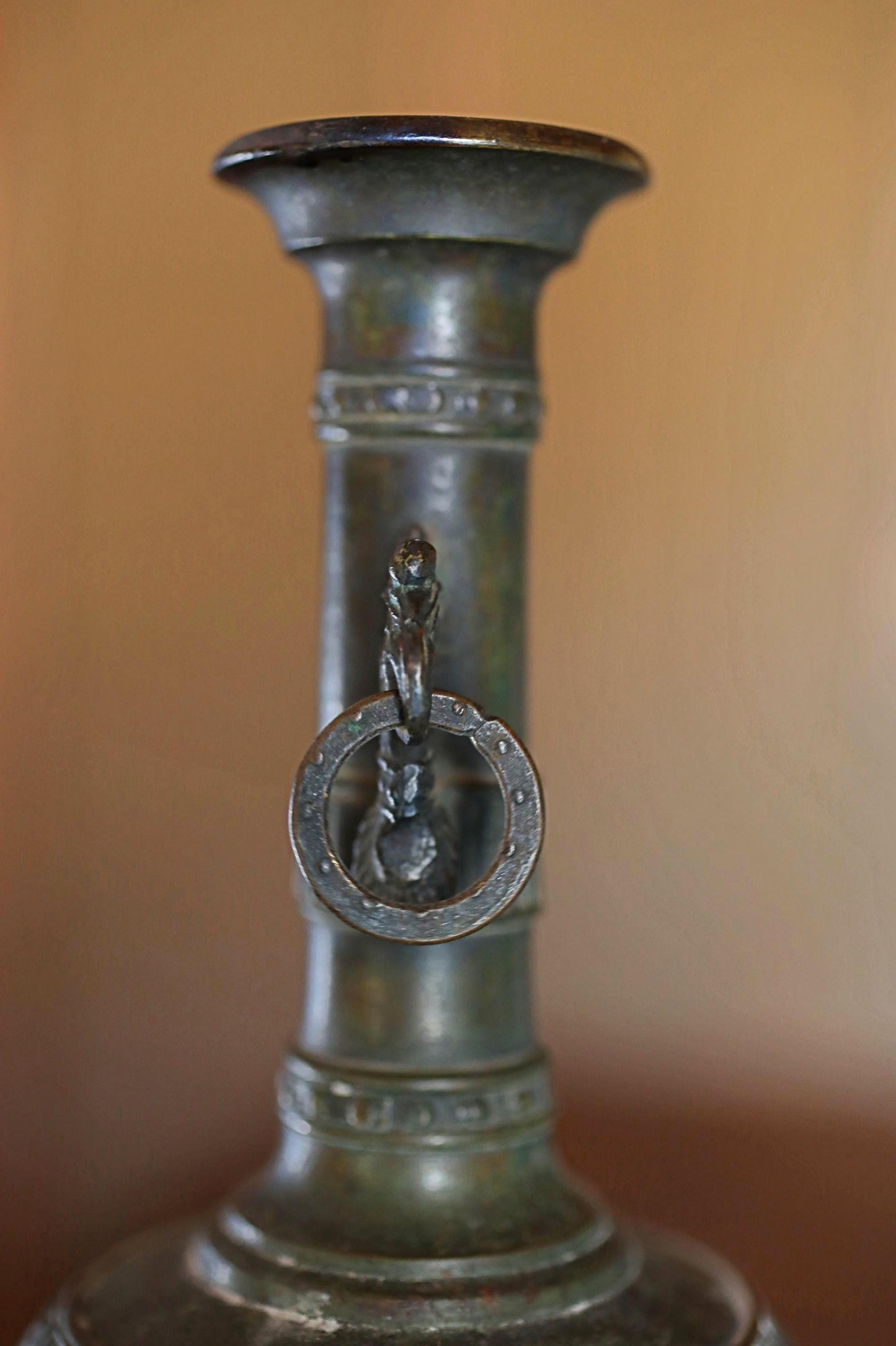 Vintage Bronze Vase - Japanese Antique 1960s Flower Vase with Phoenix Bird Design