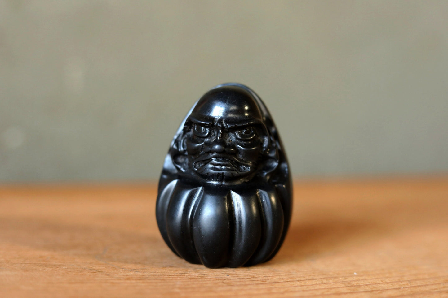 Daruma Japanese Figurine – Traditional Black Stone Paperweight, Smooth Slate Ornament