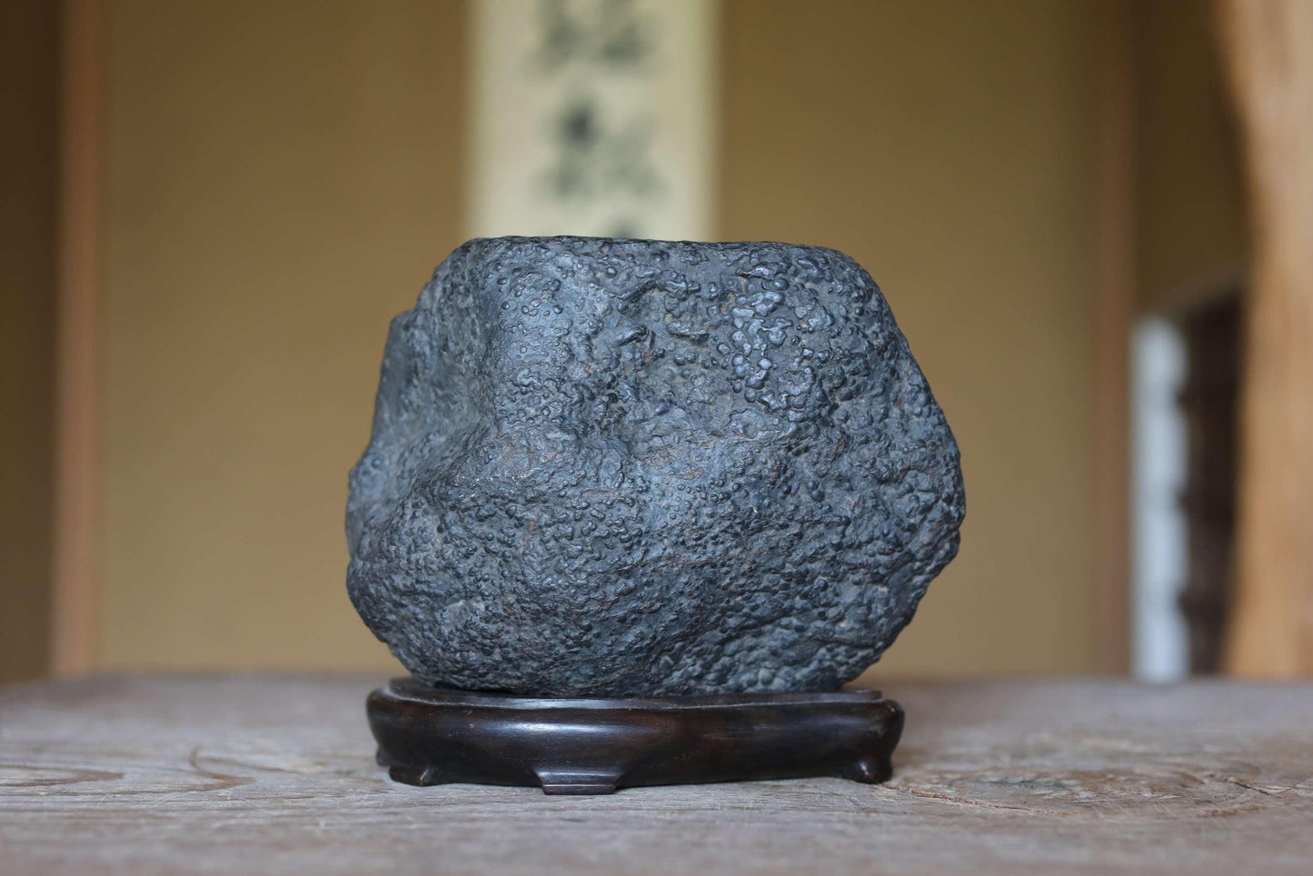 Japanese Suiseki Stone - Natural Shaped Viewing Stone With Hand Carved Pedestal