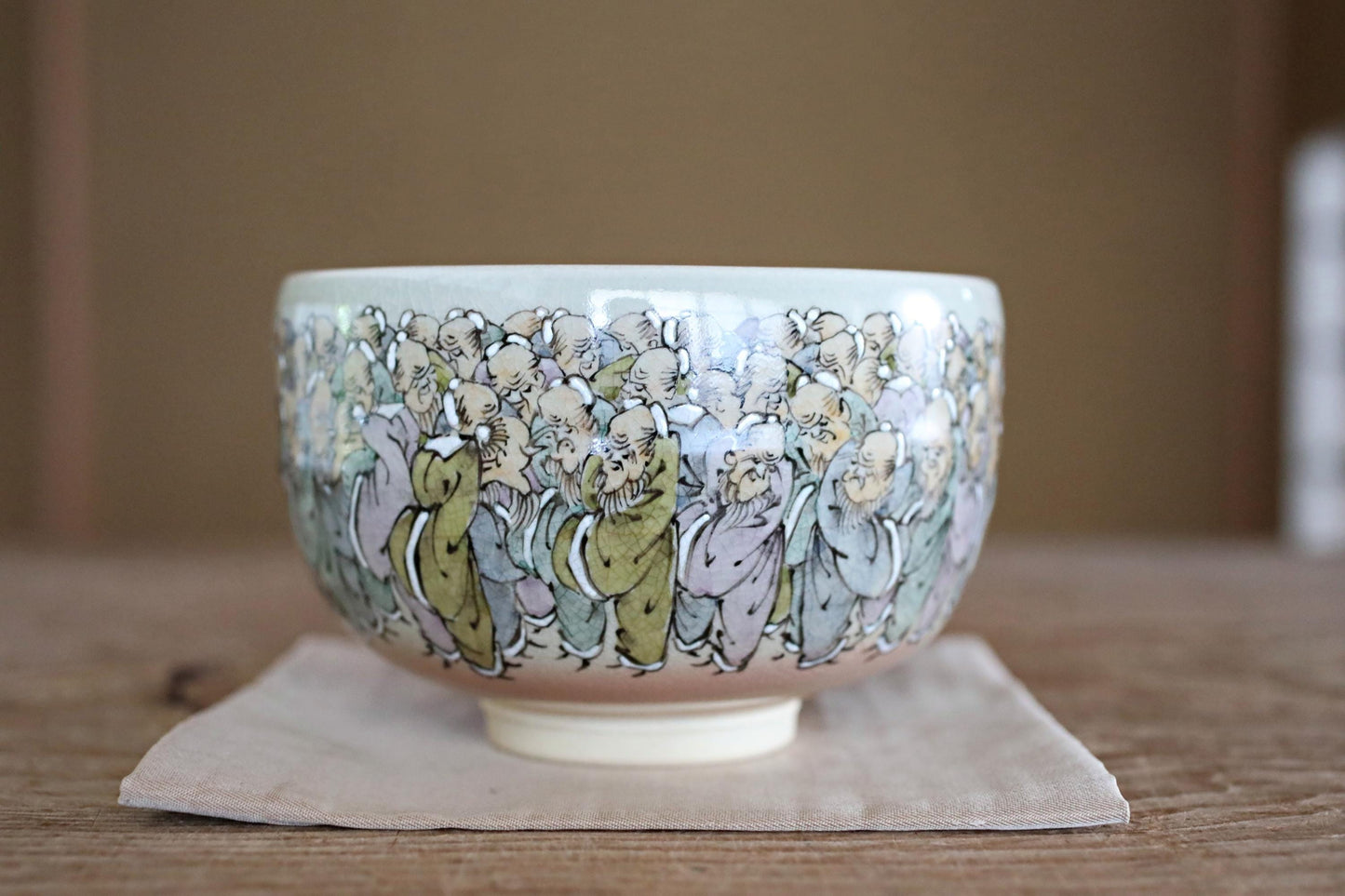 Japanese Vintage Chawan | Fine Art Pottery Matcha Bowl - Longevity Zen Gift with Jurōjin Motif