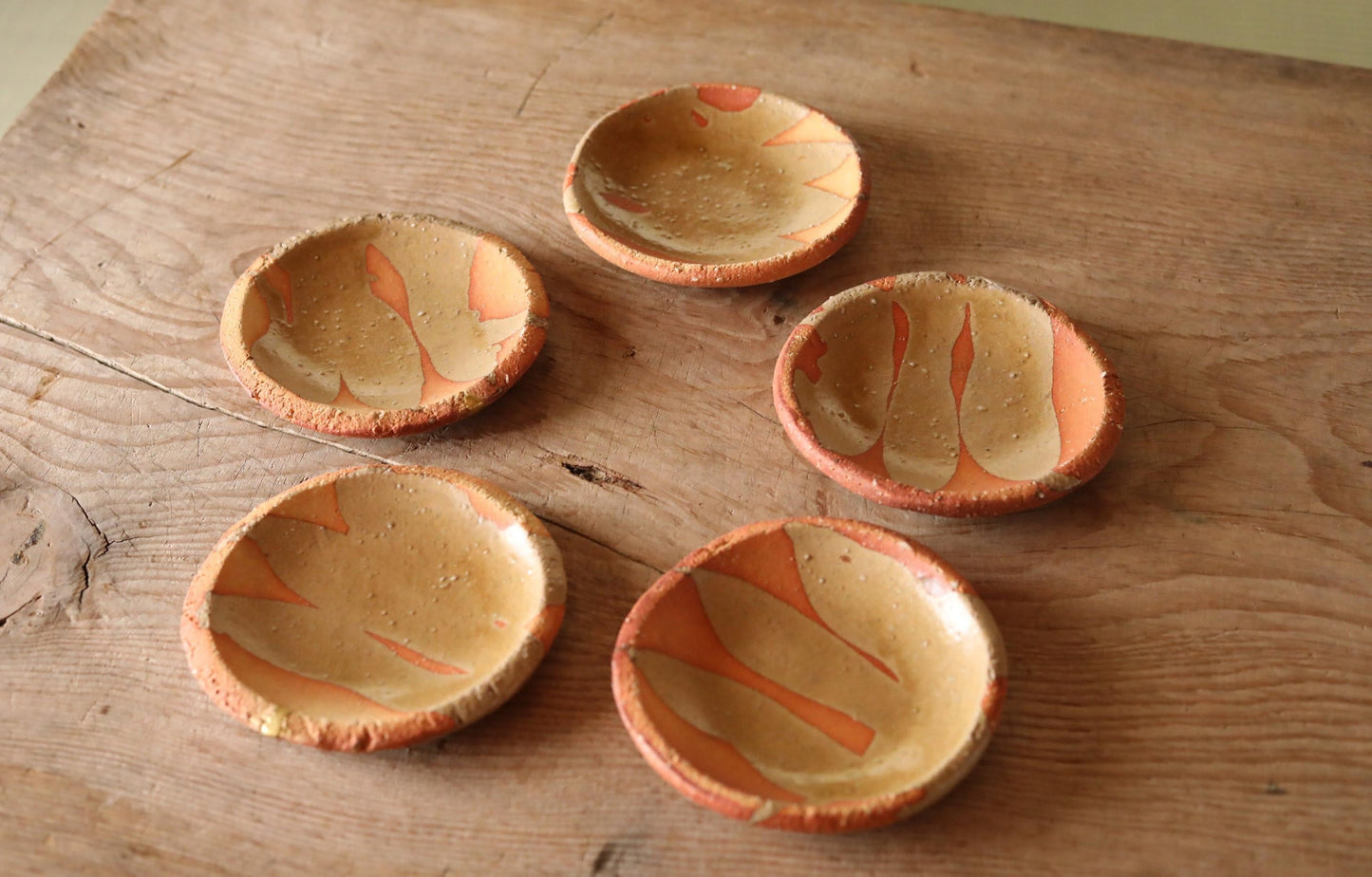 Shigaraki Ware Plates – Set of Five Vintage Japanese Ceramic Plates with Gold Kintsugi Repair