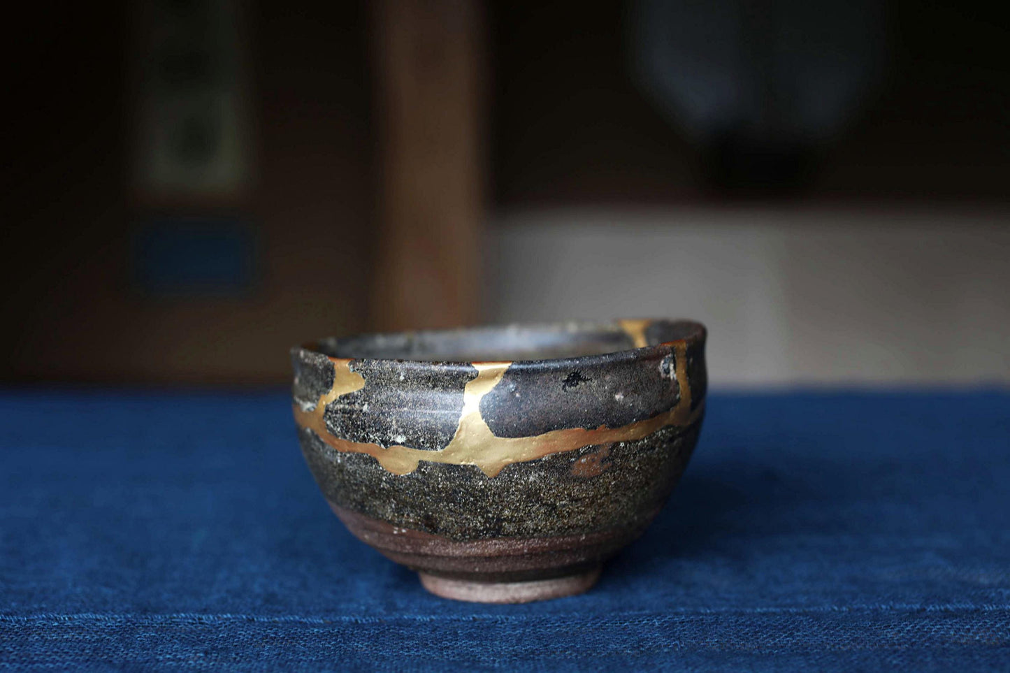 Karatsu Matcha Tea Bowl - Japanese Antique 17th Century Pottery | Gold Kintsugi Repair