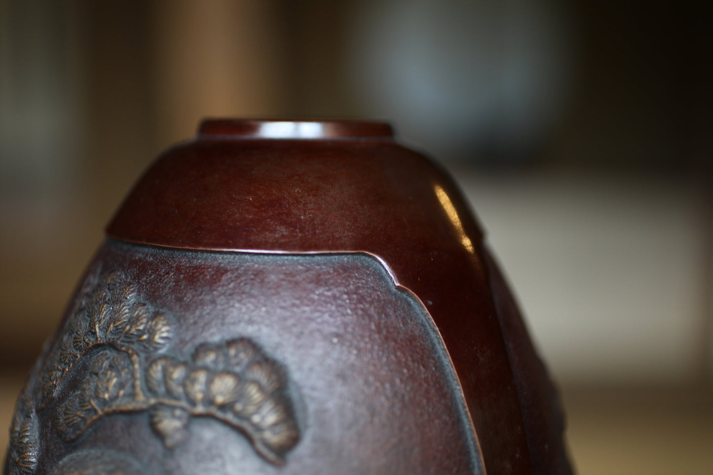 Vintage Bronze Vase - Japanese Bronze Art with Eagle & Pine Tree Relief, Takaoka Lost Wax