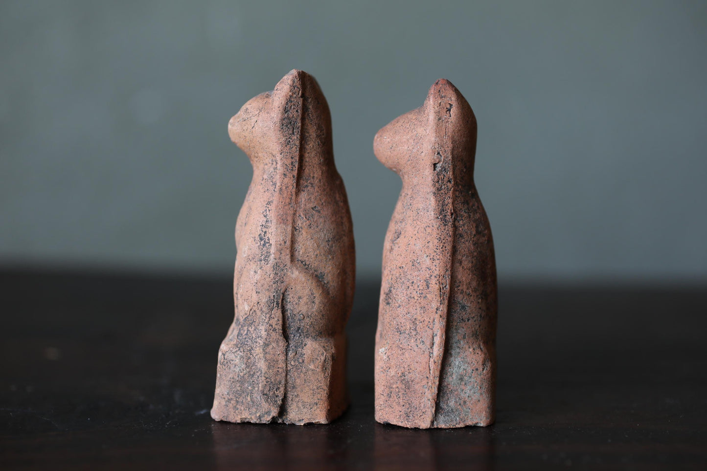 Japanese Antiques KITSUNE Dolls, Imado-yaki Pottery Pair (H3.7in)