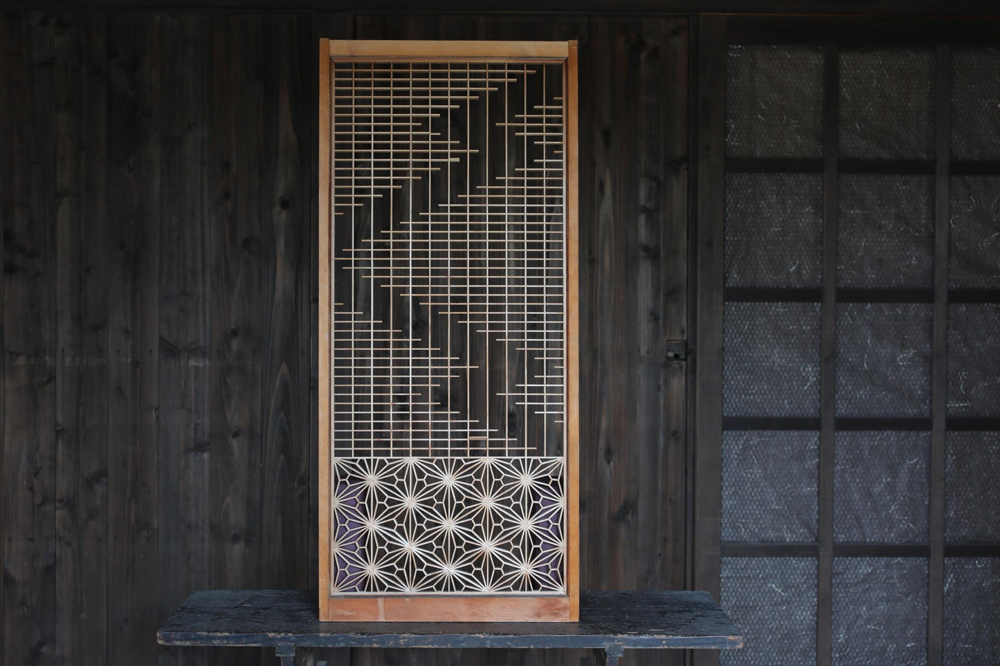 Vintage Japanese Shoji Screen – Kumiko Wood Panel | Japandi Wall Art, Handcrafted Geometric Frame
