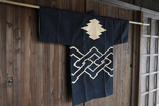 Antique Japanese Happi Indigo Dyed Jacket – Vintage Carpenter Coat, Taisho Era