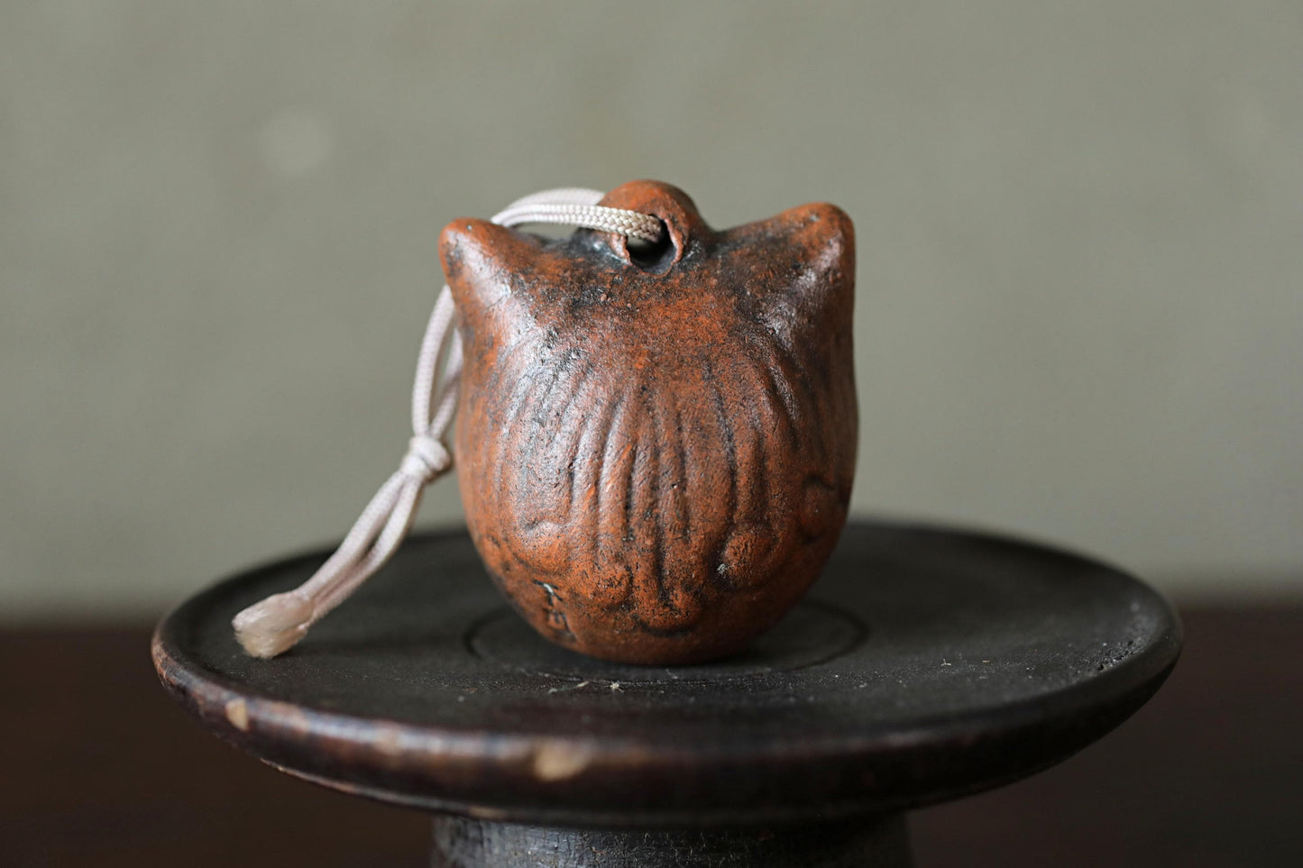 Japanese Oni Pottery Bell - Vintage Paperweight & Demon Talisman Ornament