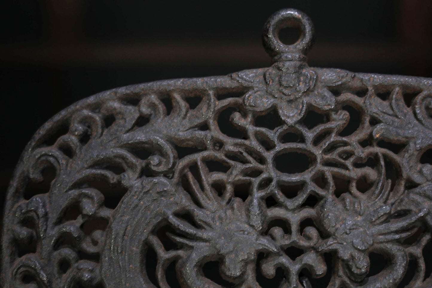 Japanese Cast Iron Wall Art – Phoenix Sculpture with Buddhist Altar Decor & Lotus Flower Design