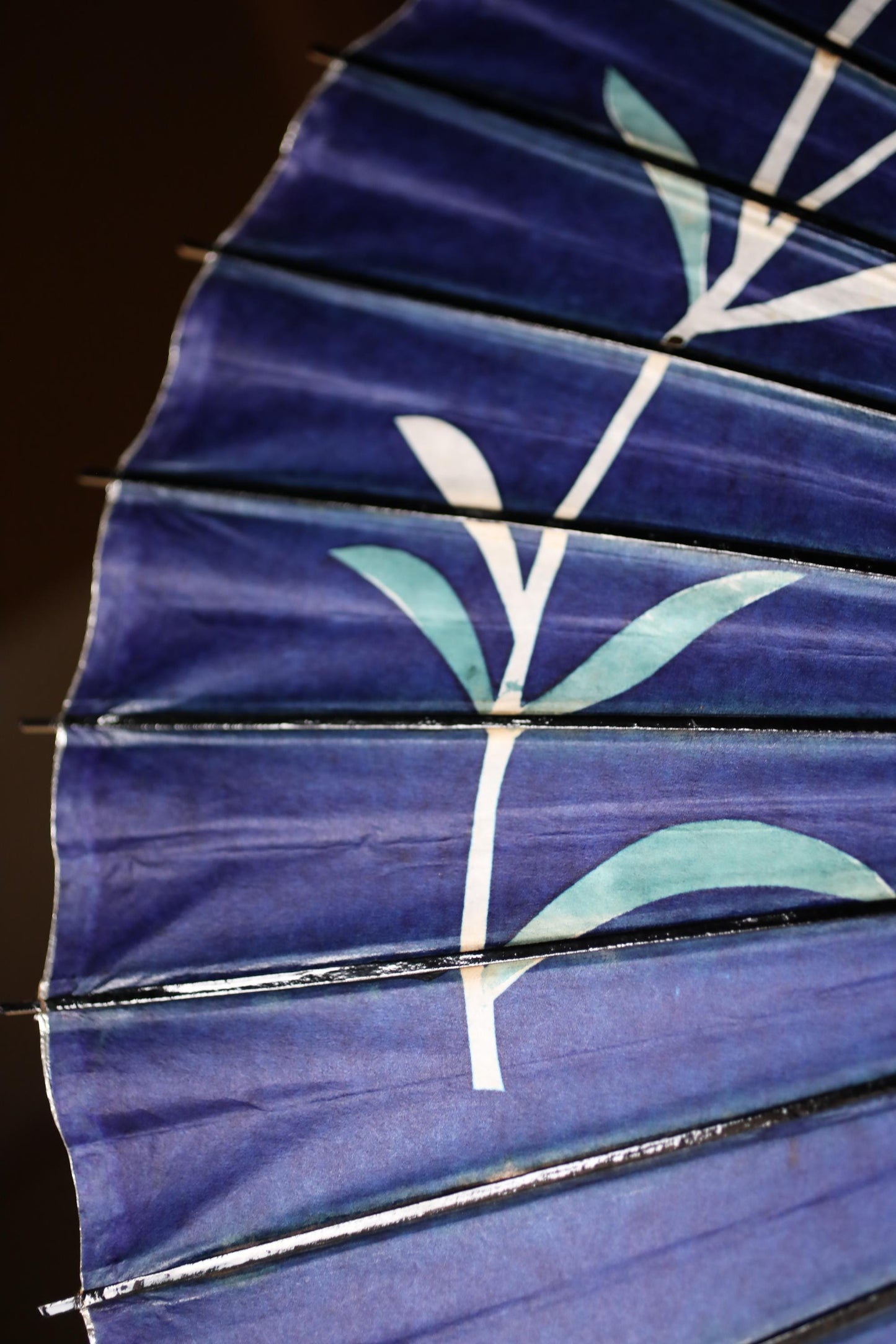 Japanese Vintage wagasa Umbrella: Swallows and Willows Indigo Paper & Bamboo Kimono
