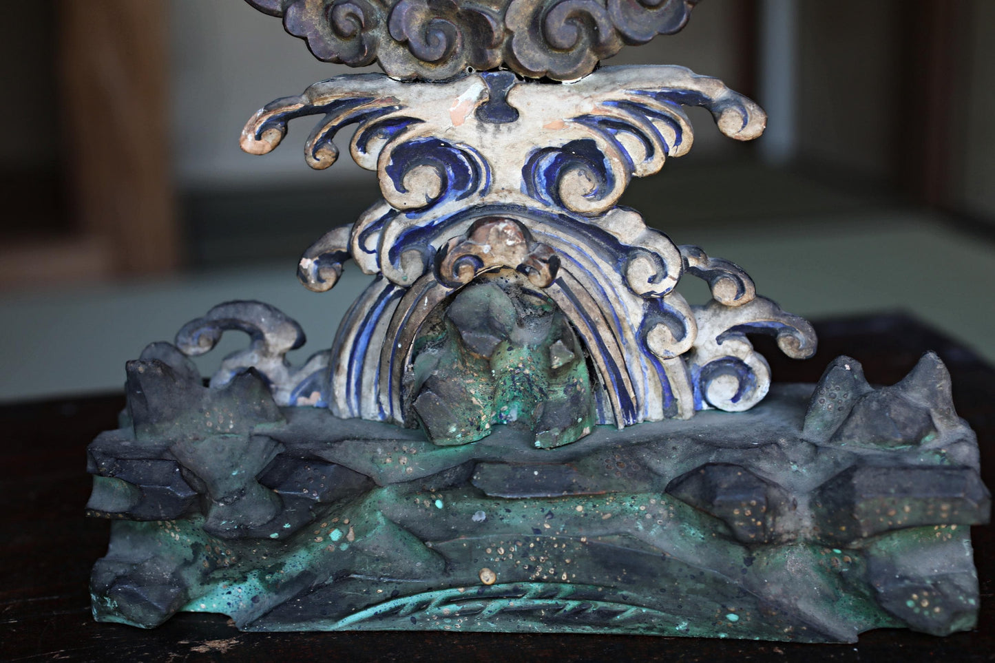 Japanese Antique Bronze Mirror – Shinto Shrine Mirror with Hand-Carved Cloud Base