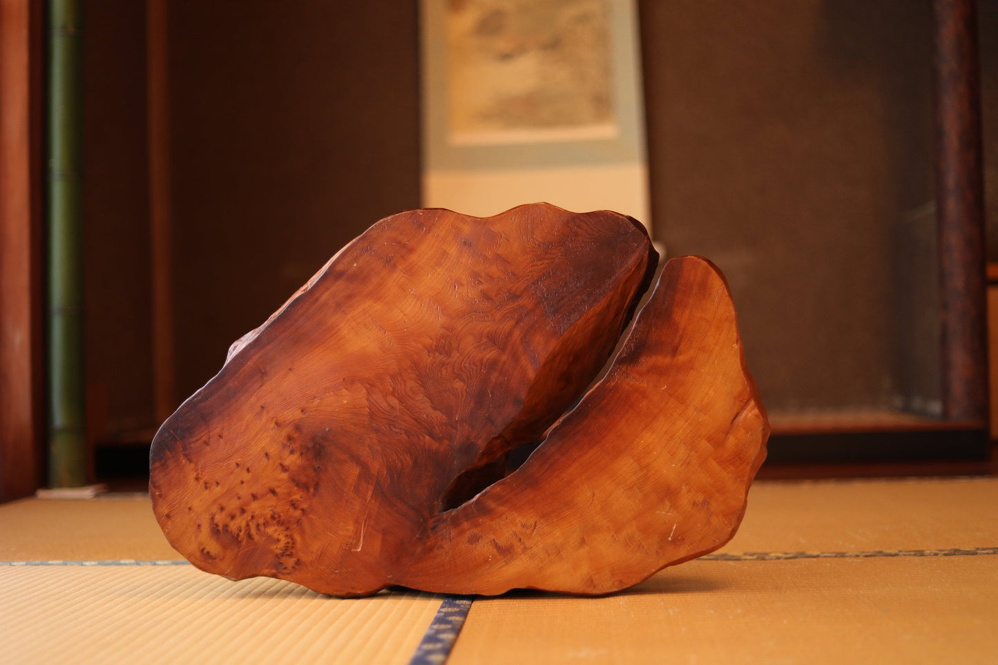 Wood Burl Bonsai Stand - Vintage Japanese Pedestal | Large Wood Display Tray 24in×14.8in