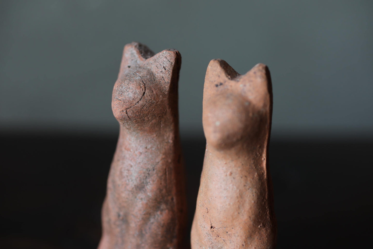 Japanese Antiques KITSUNE Dolls, Imado-yaki Pottery Pair (H3.7in)