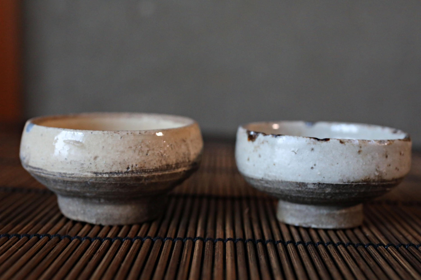Antique Karatsu Sake Cups Set – Japanese Pottery with Kintsugi Silver Repair