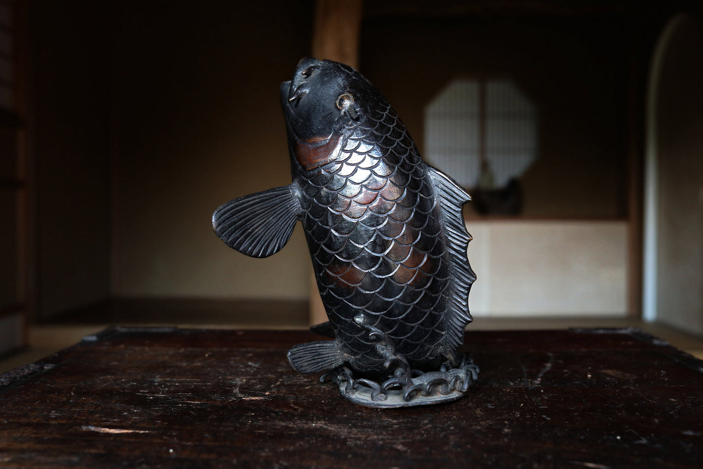Bronze Koi Carp Fountain - Antique Japanese Garden Decor & Rustic Bronze Sculpture